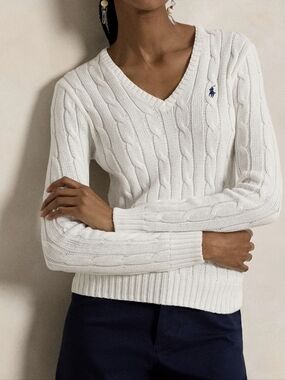 Polo by Ralph Lauren Ivory Cable-Knit V-Neck Sweater